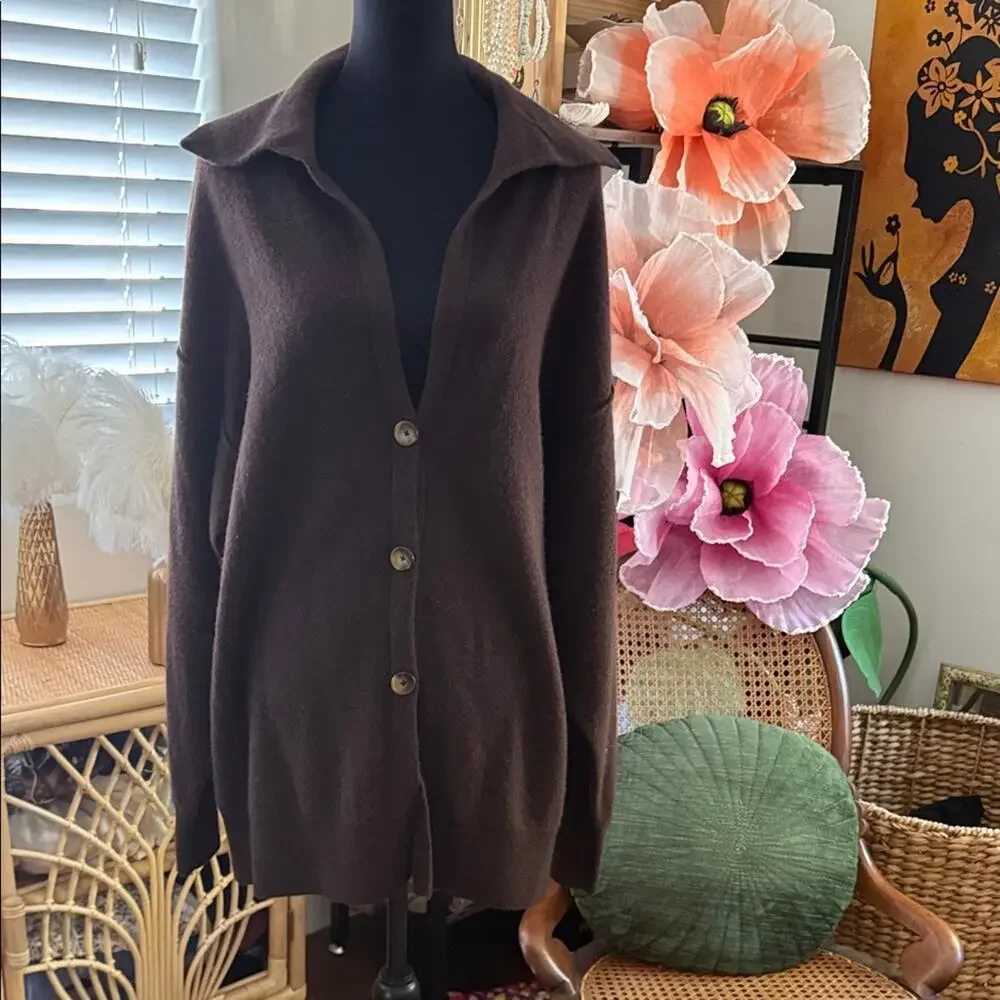 Free People Chocolate Brown Cashmere Swim Too Deep Oversized Slouchy Cardigan
